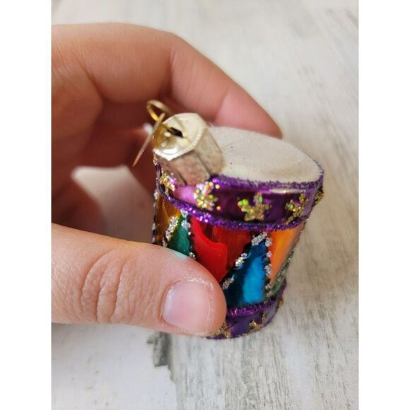 OWC glitter drum blown glass ornament Xmas decor - Picture 3 of 5